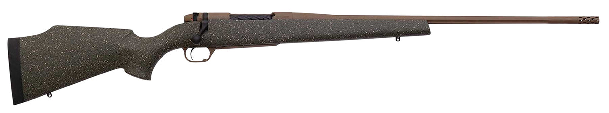 Weatherby MWL01N65RWR6B Mark V Weathermark LT 6.5 Wthby RPM 4+1 24" Barrel/Rec. w/Flat Dark Earth Cerakote Finish, Flat Dark Earth Speckled Green Fixed Monte Carlo Fiberglass Stock