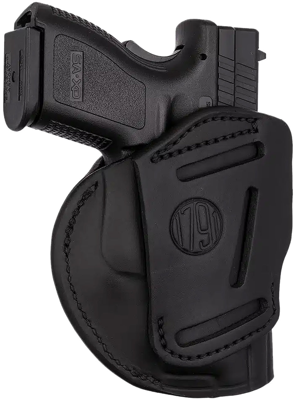 1791 Gunleather 4WH5SBLL 4-Way Concealment Holster Size 05 Stealth Black Leather Clip Glock 17 Springfield XD S&W M&P Left Hand
