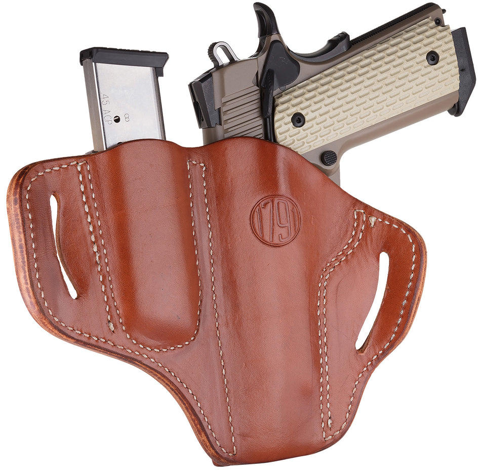 1791 Gunleather BH1M1CBRR Combo 1911 OWB Belt Holster with Magazine Carrier Size 01 Classic Brown Leather 4-5 Inch Right Hand