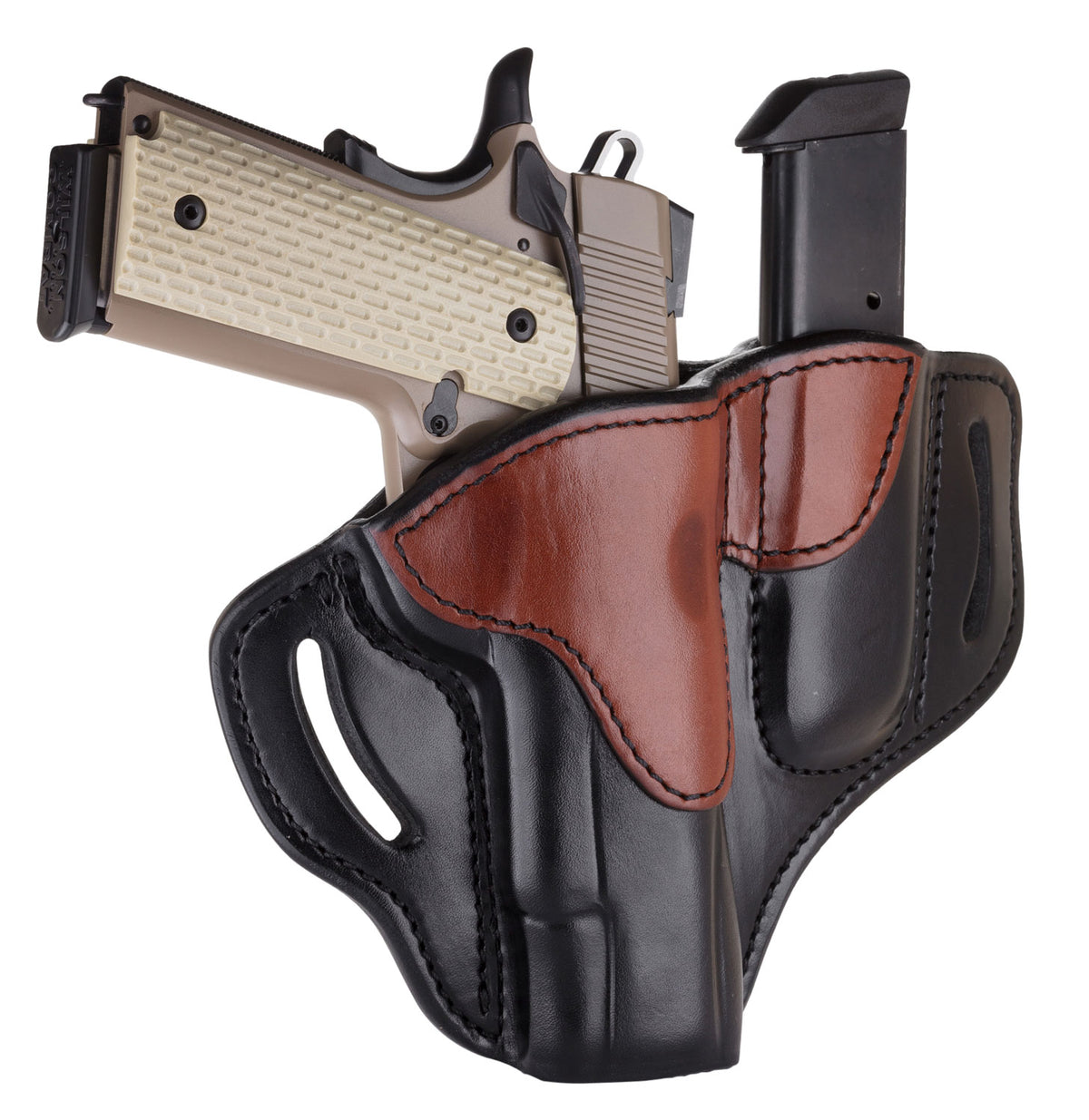 1791 Gunleather BH1M1BLBR Combo 1911 OWB Belt Holster with Magazine Carrier Size 01 Black Brown Leather 4-5 Inch Right Hand