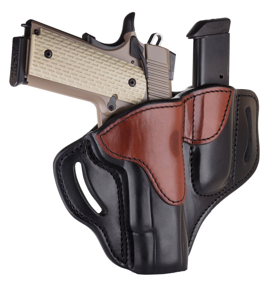 1791 Gunleather BH1M1BLBR Combo 1911 OWB Belt Holster with Magazine Carrier Size 01 Black Brown Leather 4-5 Inch Right Hand