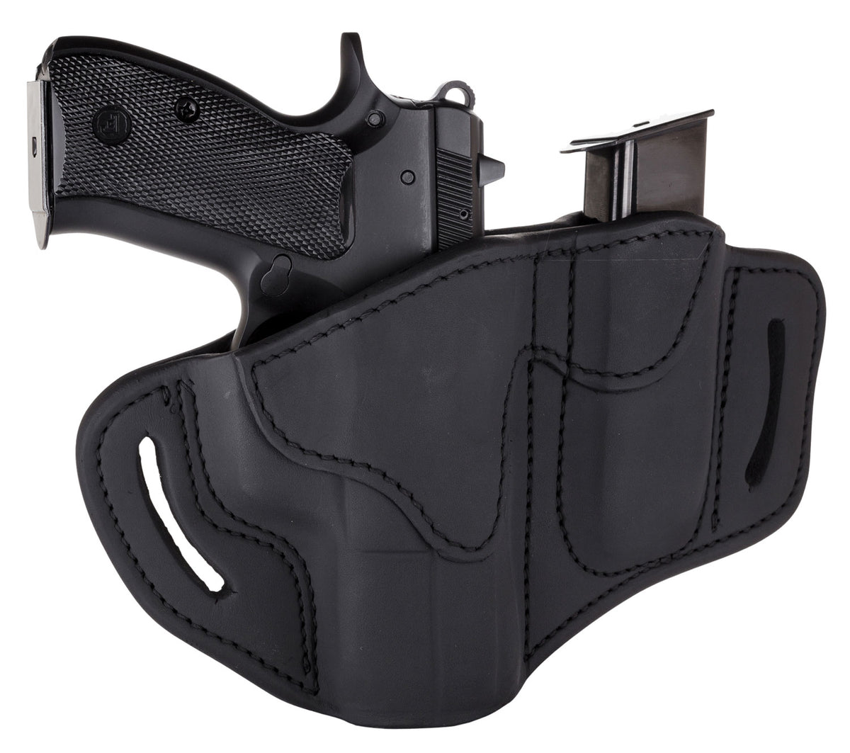 1791 Gunleather BH21M12SBLR Combo Open Top OWB Belt Holster 2.1 with Mag 1.2 Stealth Black Leather Glock 17 19 S&W M&P Shield Right Hand