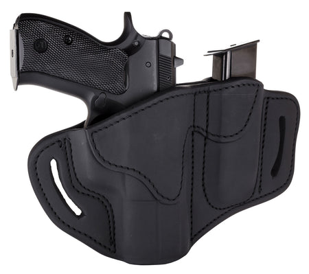1791 Gunleather BH21M12SBLR Combo Open Top OWB Belt Holster 2.1 with Mag 1.2 Stealth Black Leather Glock 17 19 S&W M&P Shield Right Hand