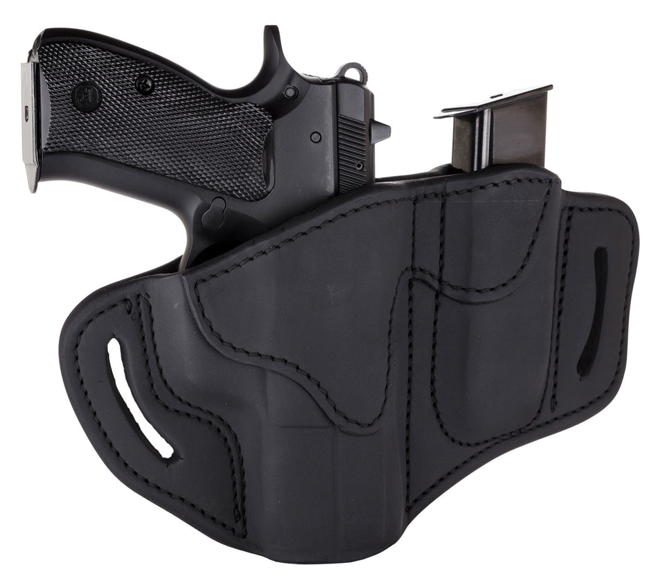 1791 Gunleather BH21M12SBLR Combo Open Top OWB Belt Holster 2.1 with Mag 1.2 Stealth Black Leather Glock 17 19 S&W M&P Shield Right Hand