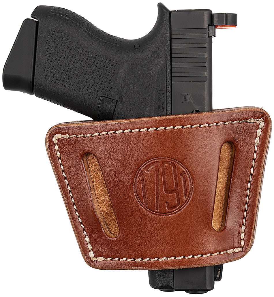 1791 Gunleather UIW IWB/OWB Ambidextrous Holster, Classic Brown Leather Belt Clip, Fits Most Small & Mid Frame Autos