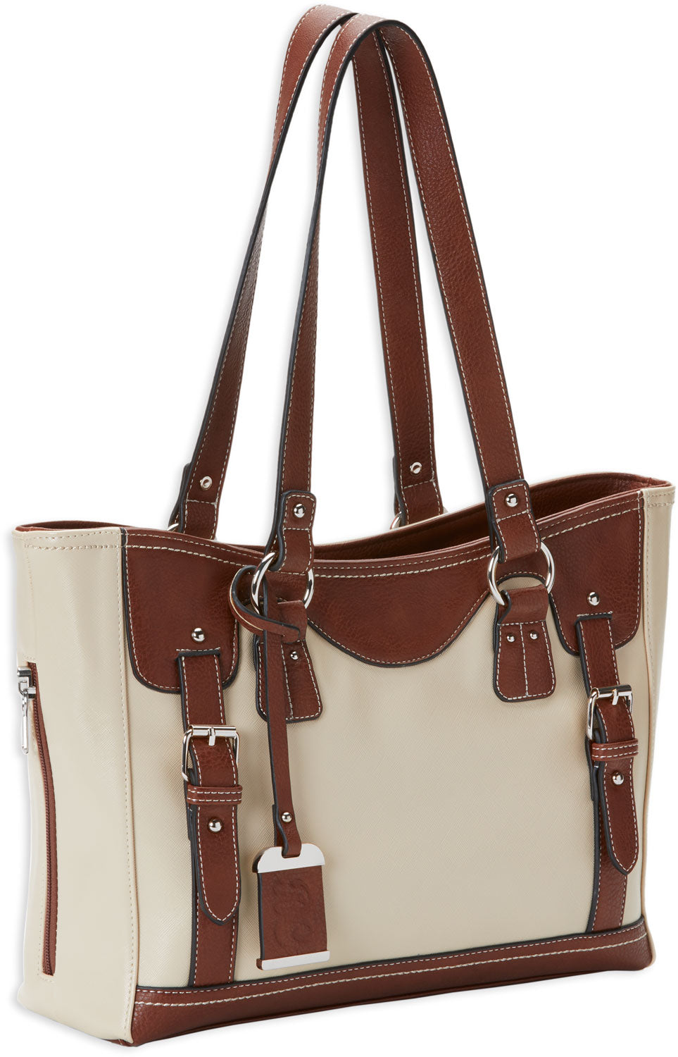 Bulldog BDP052 Sand Stone Trim Leather Tote Purse with Holster Fits Small Autos and Revolvers Right Hand