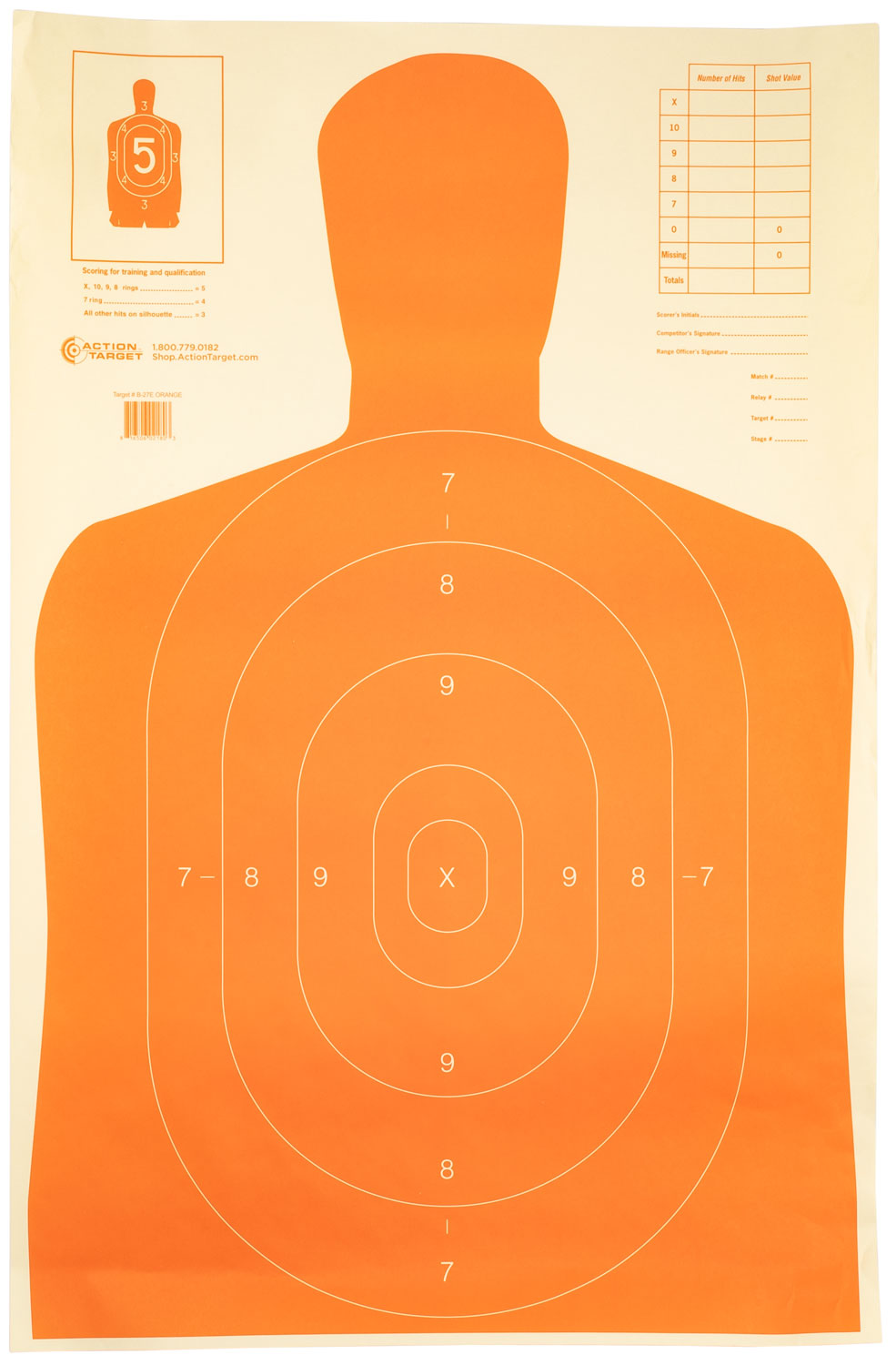Action Target B27EORANGE Economy B-27 Orange Silhouette Qualification Paper Target 23" x 35" 100-Pack