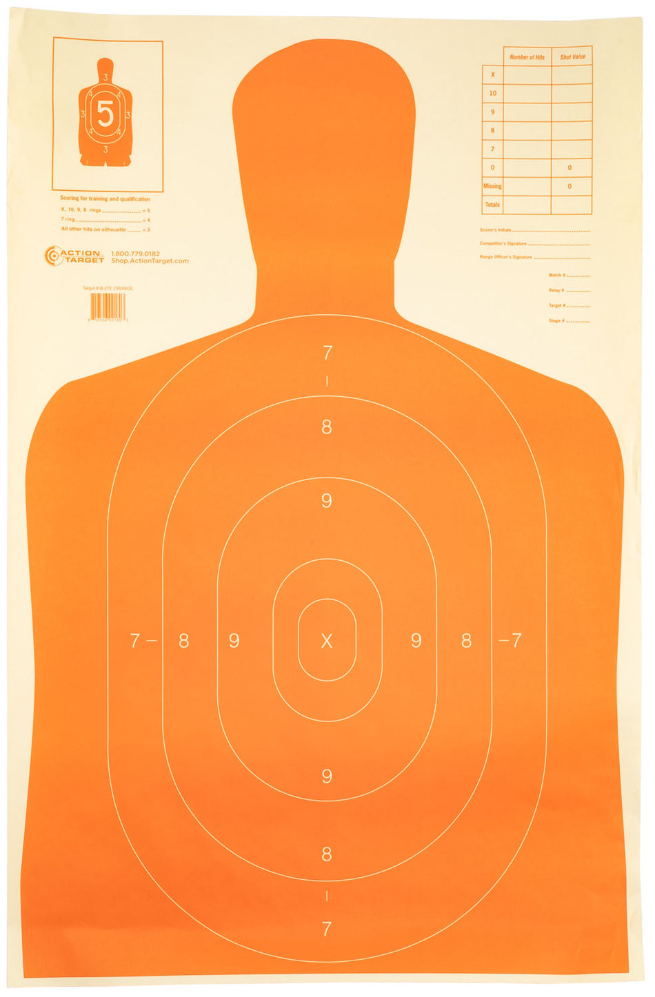 Action Target B27EORANGE Economy B-27 Orange Silhouette Qualification Paper Target 23" x 35" 100-Pack
