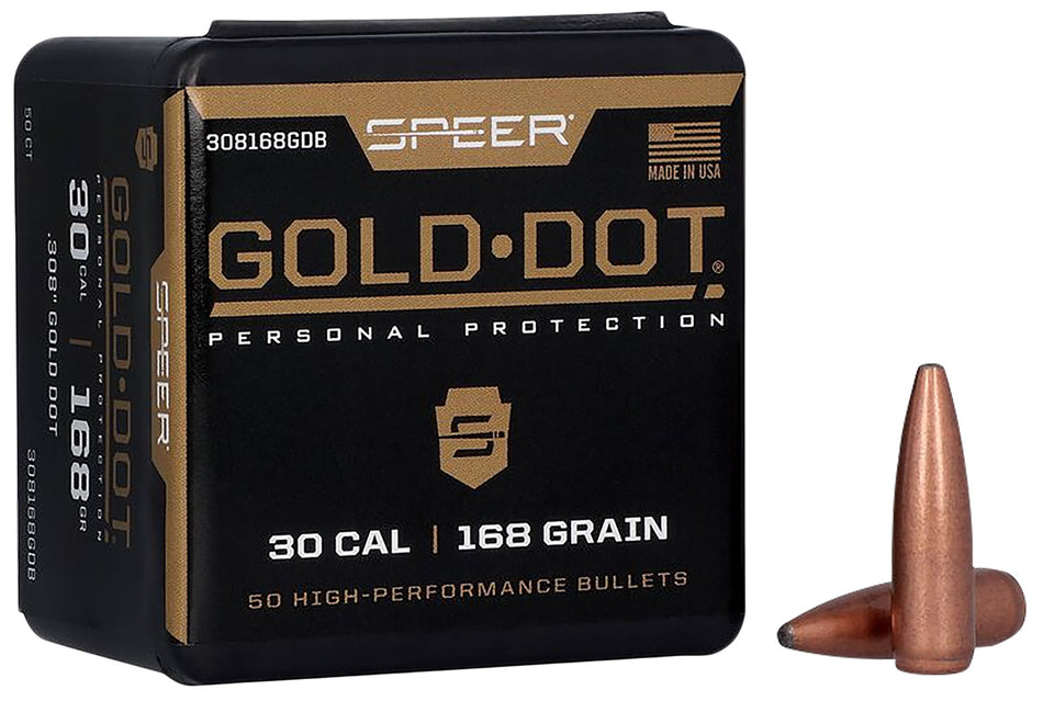 Speer Gold Dot .30 Cal 168 Grain Soft Point Reloading Bullets 50/Box
