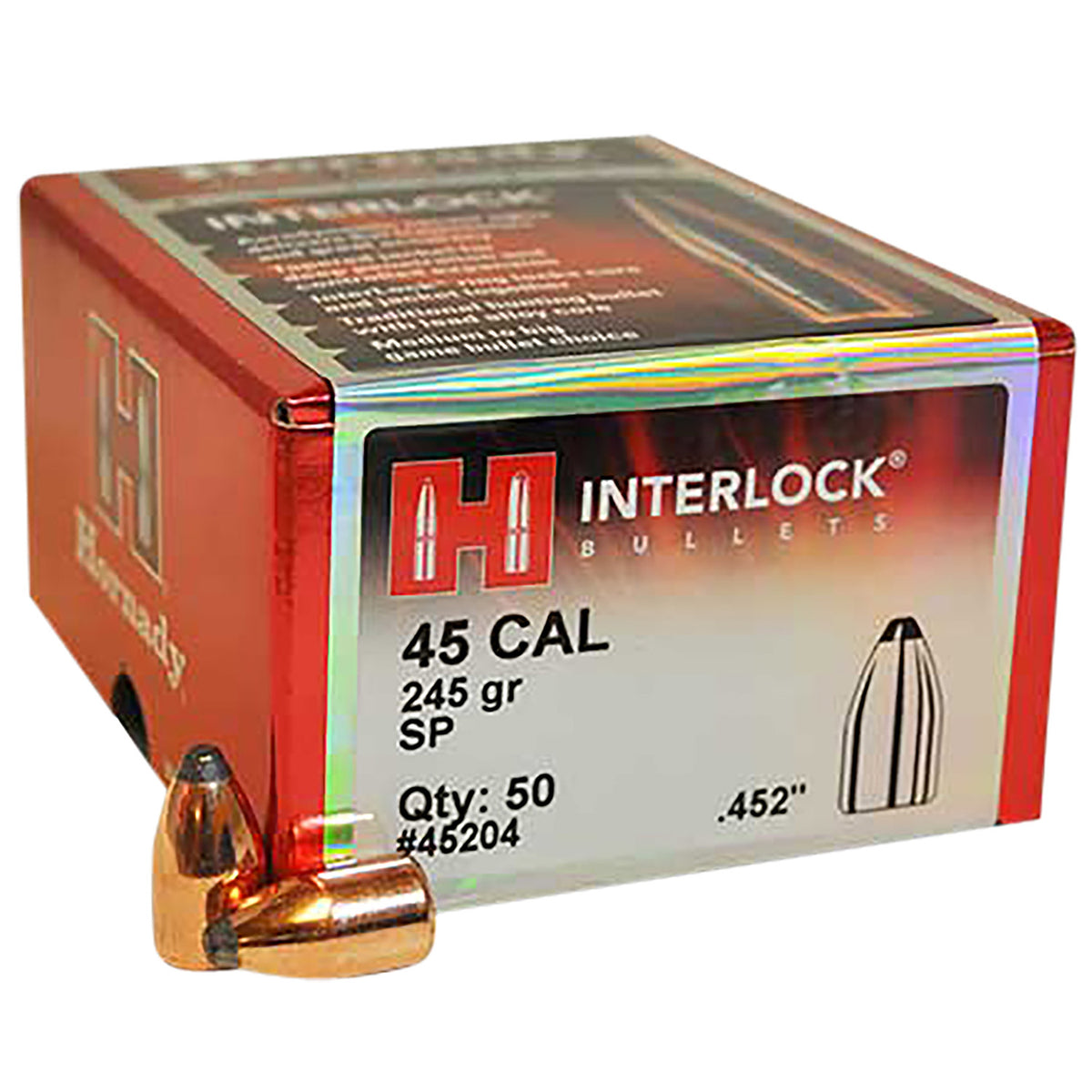 Hornady InterLock .452 245 Grain 45 Caliber Core-Locked Hunting Bullets 50 Per Box