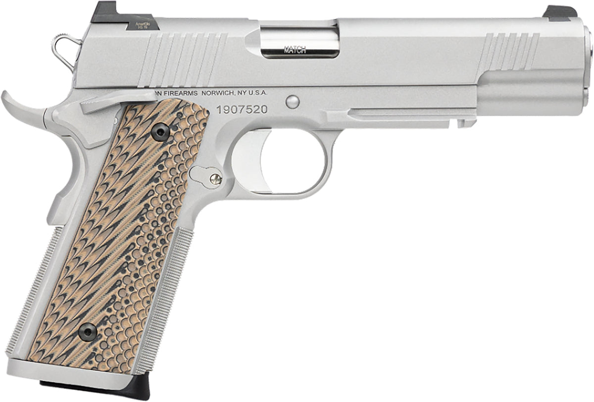 Dan Wesson 01802 Specialist 45 ACP 8+1 5" Stainless Steel Barrel, Bead Blasted Serrated Stainless Steel Slide, Frame w/Beavertail & Picatinny Rail, Black/Brown G10 Grip, Ambidextrous