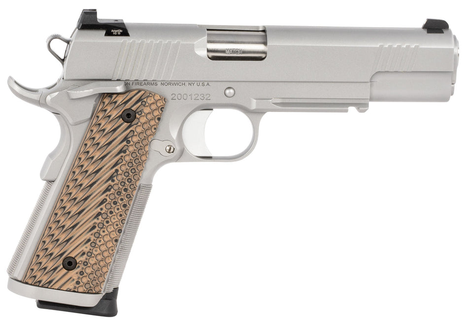 Dan Wesson 01807 Specialist 9mm Luger Pistol, 10+1 Capacity, 5" Stainless Barrel, Bead Blasted Serrated Slide & Frame w/Beavertail & Picatinny Rail, Black/Brown G10 Grips