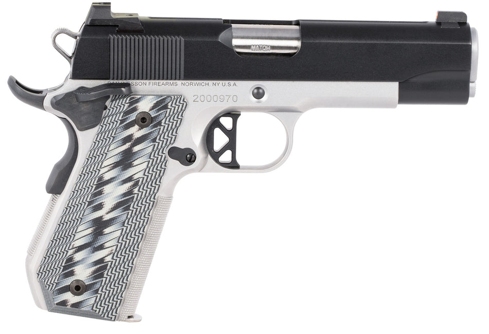 Dan Wesson 01825 V-Bob .45 ACP Pistol, 8+1 Capacity, 4.25" Stainless Match Grade Barrel, Blued Serrated Slide, Stainless Frame w/Beavertail, Black/Gray G10 Grips