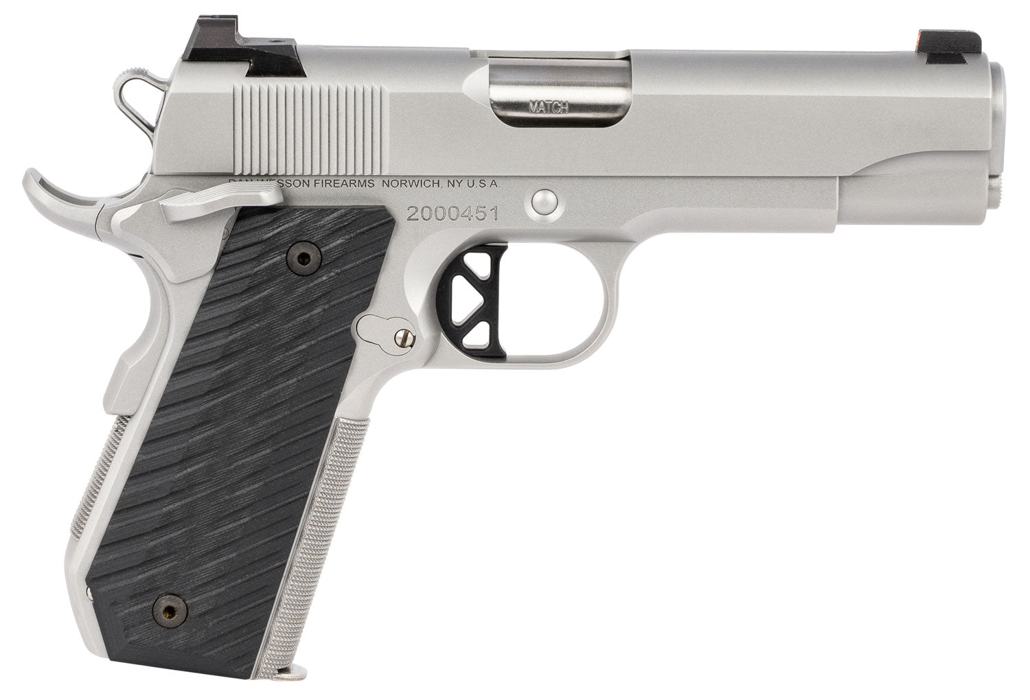 Dan Wesson 01827 V-Bob .45 ACP Pistol, 8+1 Capacity, 4.25" Match Grade Barrel, Forged Stainless Frame w/Beavertail, Serrated Bead Blasted Slide, Black G10 Grips