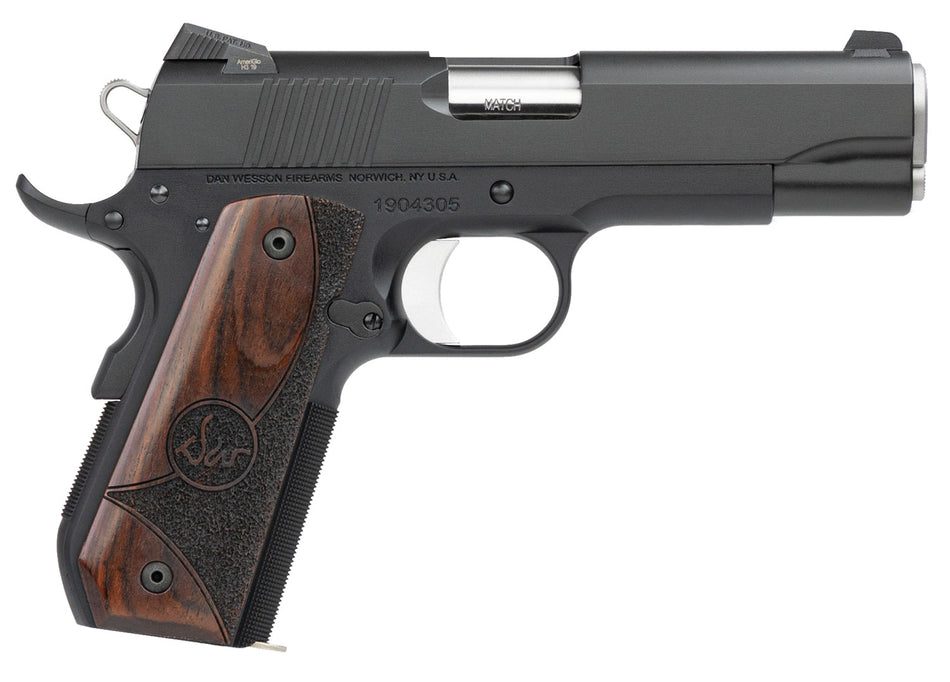 Dan Wesson 01828 Guardian 9mm Luger Pistol, 9+1 Capacity, 4.25" Stainless Barrel, Black Duty Serrated Slide, Black Aluminum Frame w/Beavertail, Wood Grips