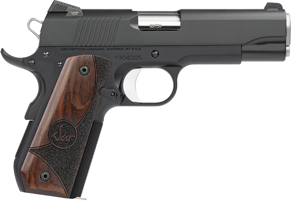 Dan Wesson 01838 Guardian .38 Super Pistol, 9+1 Capacity, 4.25" Stainless Barrel, Black Duty Serrated Slide, Black Aluminum Frame w/Beavertail, Wood Grips