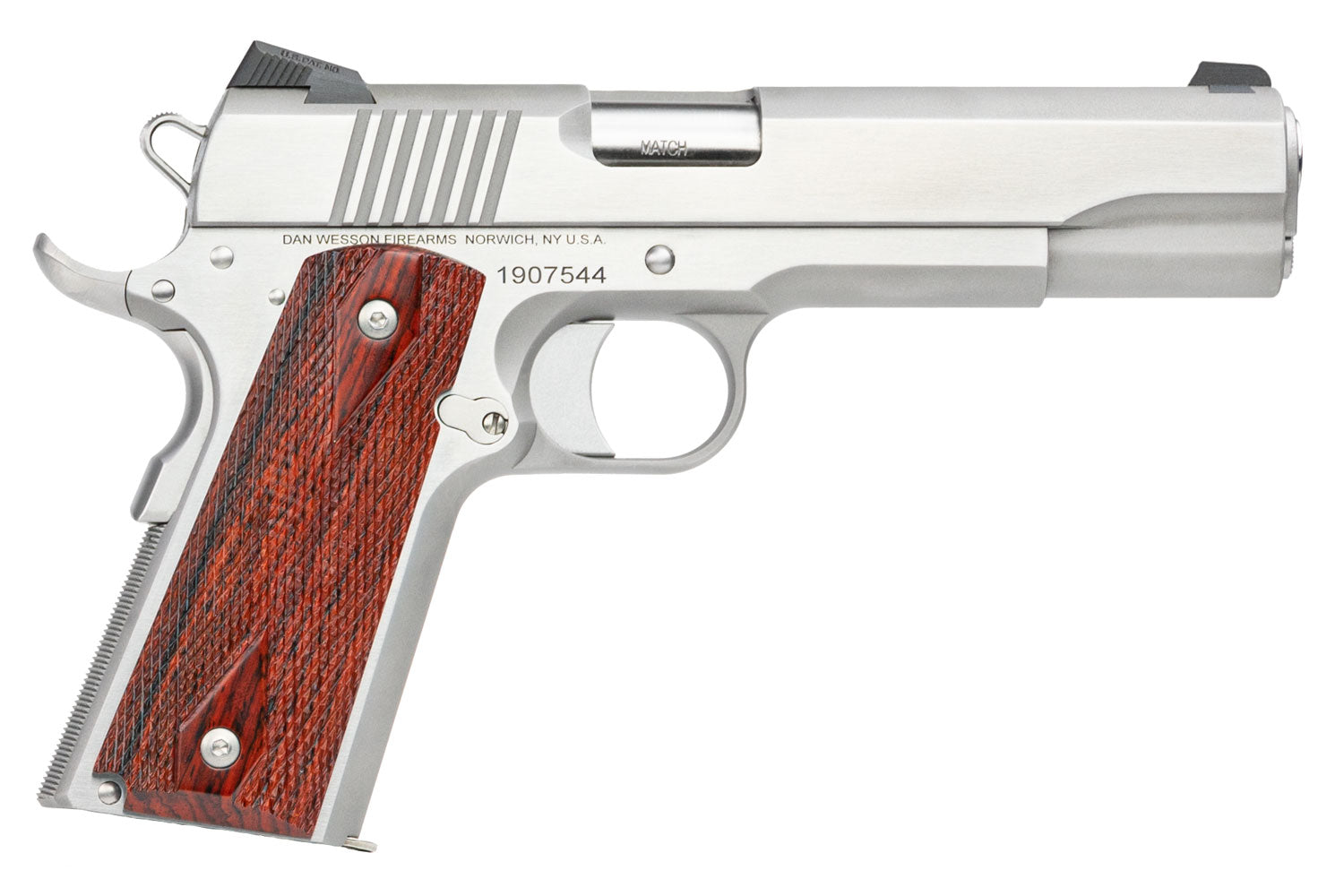 Dan Wesson 01889 Razorback 10mm Auto Pistol, 8+1 Capacity, 5" Match Grade Barrel, Stainless Finish, Beavertail Frame, Serrated Brushed Slide, Cocobolo Grips