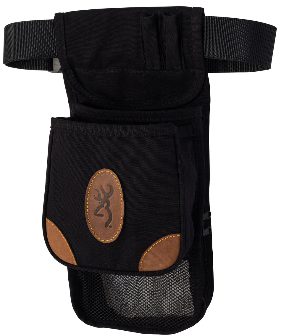 Browning Lona Deluxe Black Brown Canvas Leather Shotshell Pouch with Adjustable Belt Mount