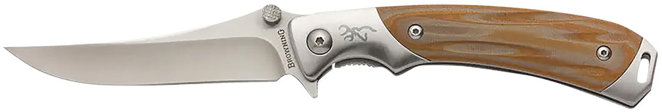 Browning 3220330 Wicked Wing 3.50" Folding Trailing Point Satin Stainless Steel Blade G10 Amber Handle