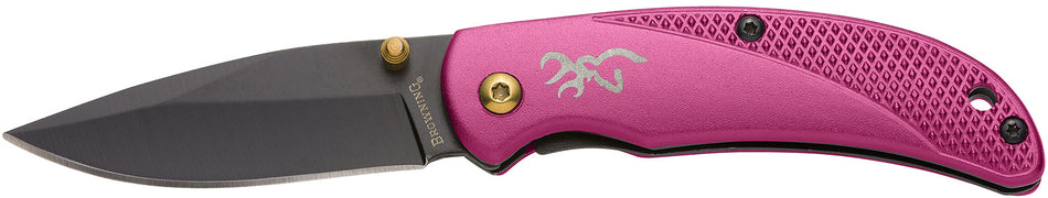Browning 3220343 Prism 3 Folding Pocket Knife 2.38" Black Oxide SS Blade Plum Aluminum Handle w/Brass Accents