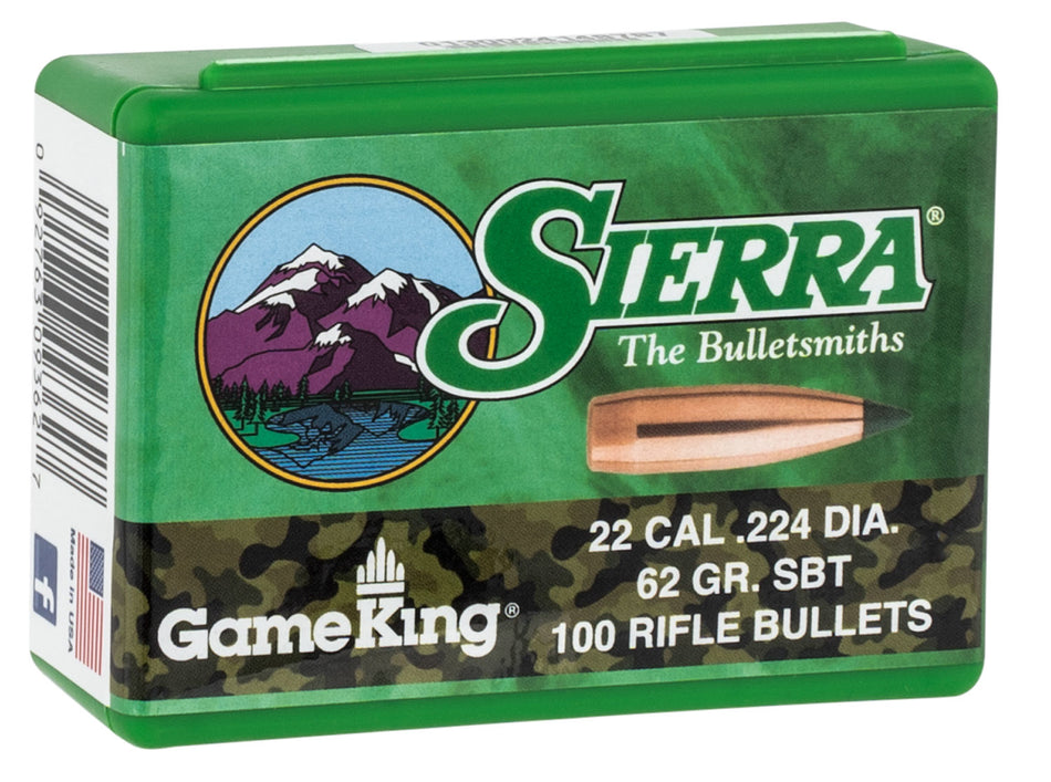 Sierra GameKing 62gr Spitzer Boat Tail Long Range Hunting Bullets 100/Box