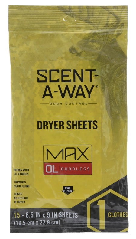 Scent-A-Way Max Odorless Dryer Sheets for Hunting Clothes 15 Pack