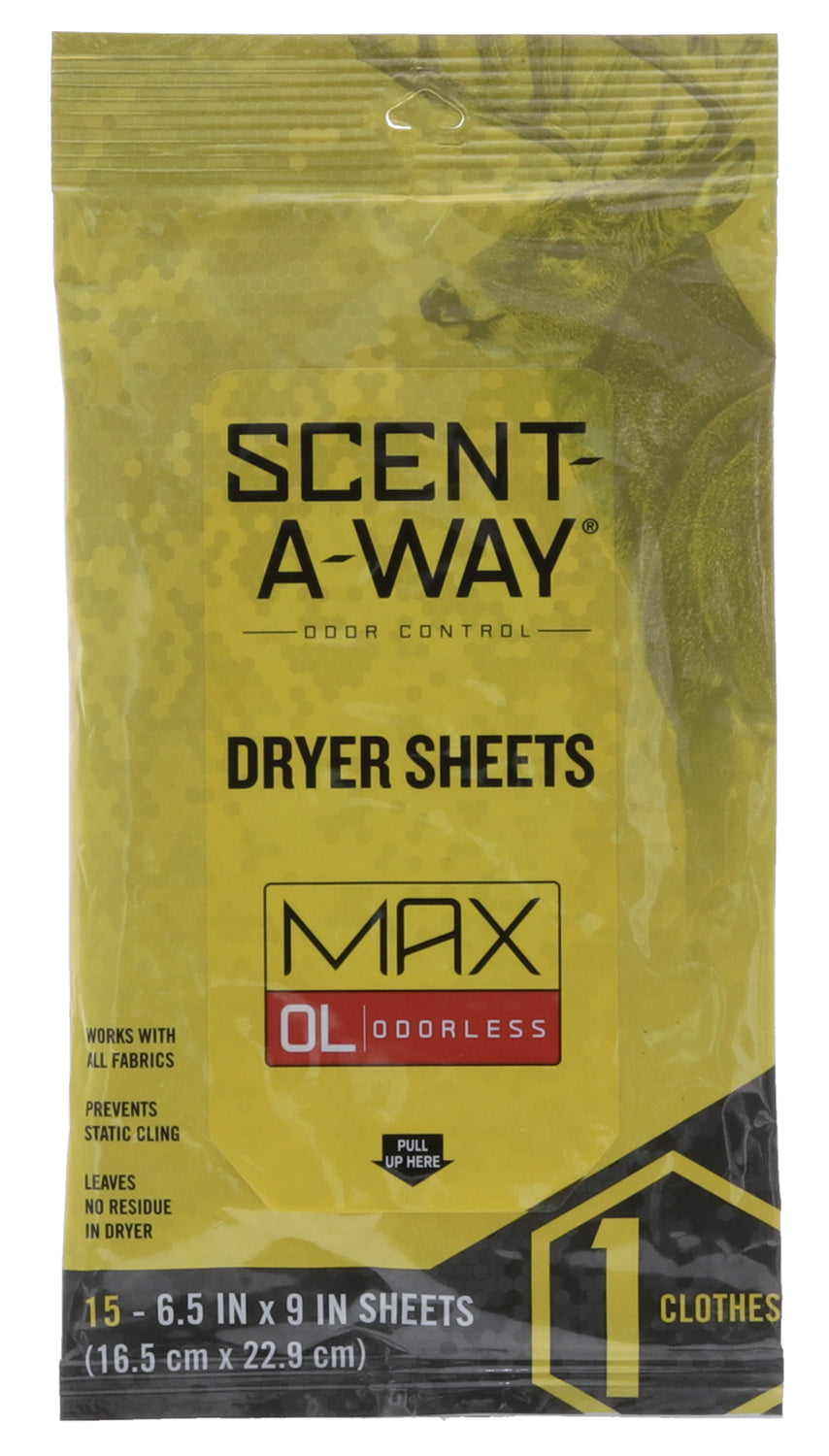 Scent-A-Way Max Odorless Dryer Sheets for Hunting Clothes 15 Pack
