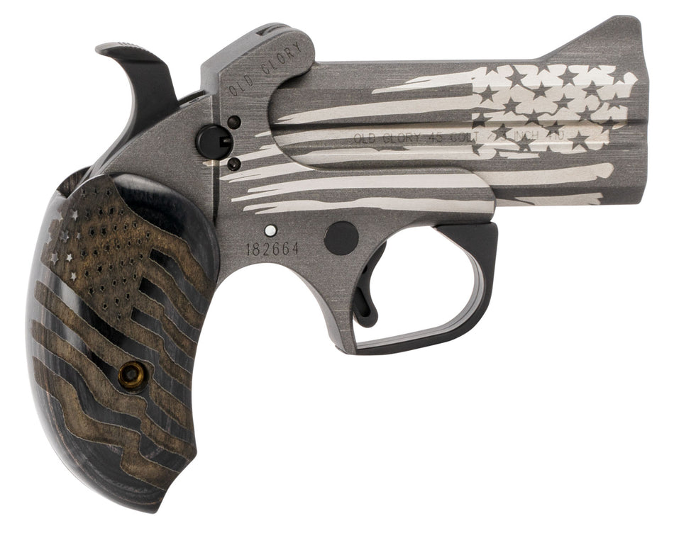 Bond Arms BAOG Old Glory .45 Colt/.410 Gauge 2-Round 3.5" Stainless Derringer, Cerakote American Flag Finish, Custom Engraved Extended Black Grip