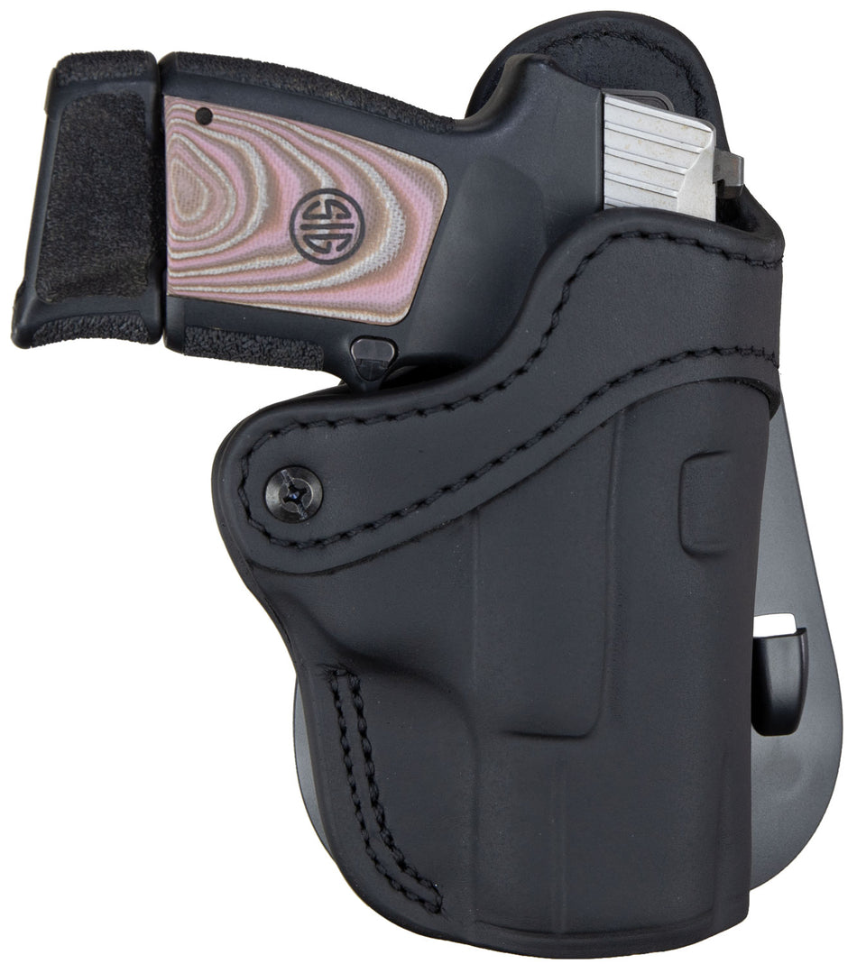 1791 Gunleather BH2.1 Optic Ready Outside Waistband Stealth Black Leather Paddle Holster, Size 2.1, Fits Glock 17 & Springfield XD, Right Hand