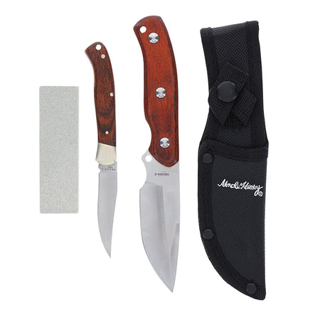 Uncle Henry Fixed Blade & Folder Wood Handle Knife Set with Sharpening Stone