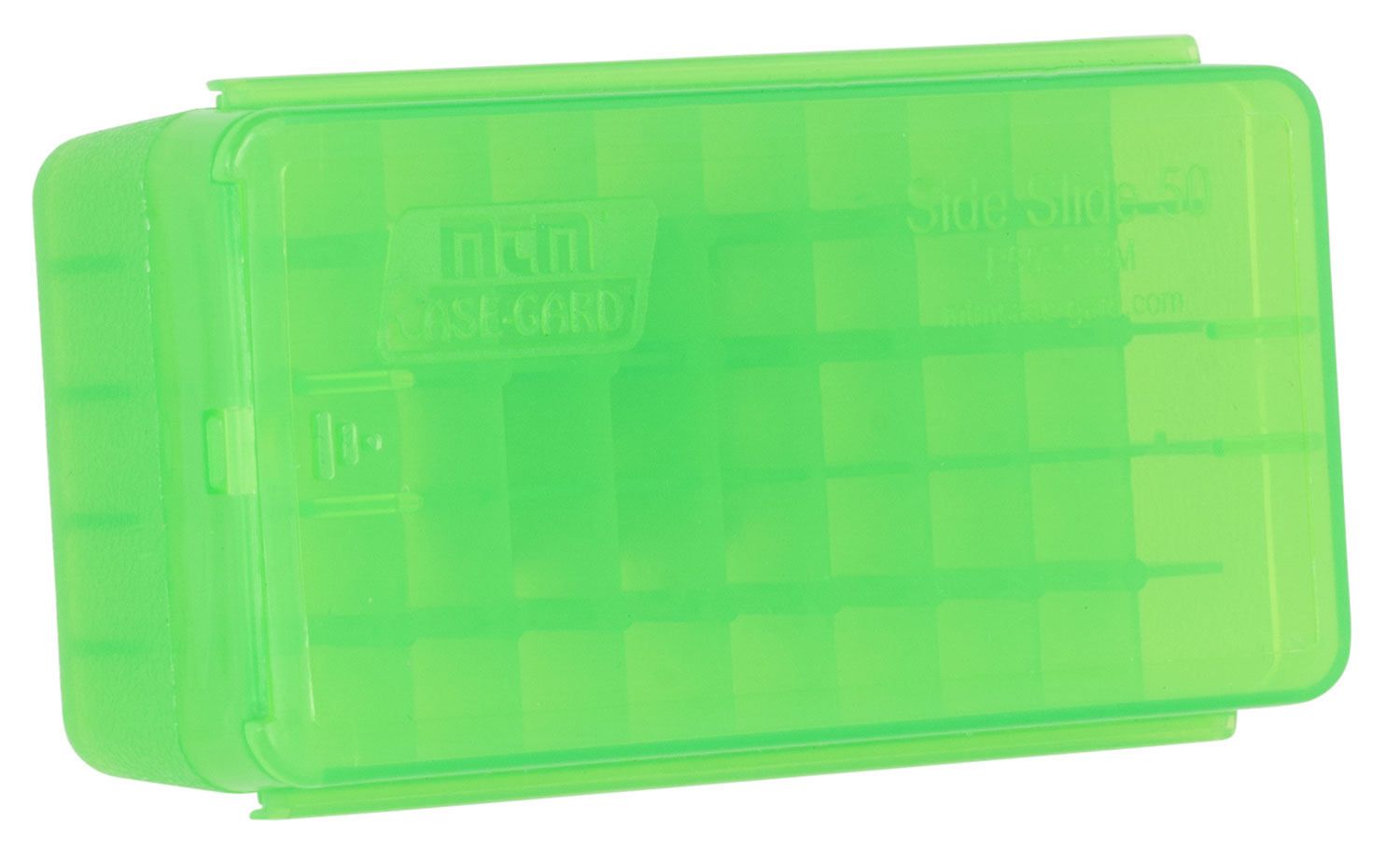 MTM Case-Gard Side-Slide Pistol Ammo Storage Box Multi-Caliber Clear Green 50 Round