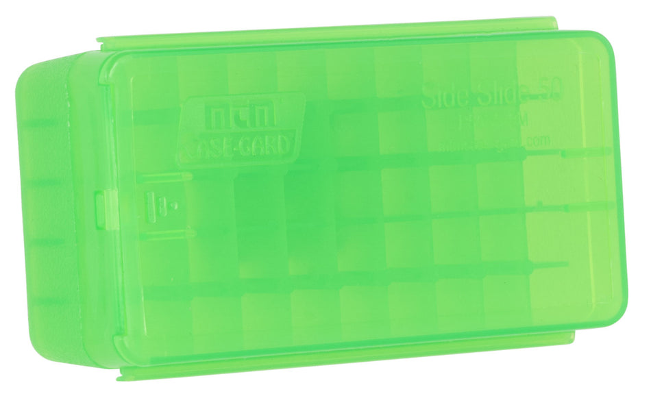 MTM Case-Gard Side-Slide Pistol Ammo Storage Box Multi-Caliber Clear Green 50 Round