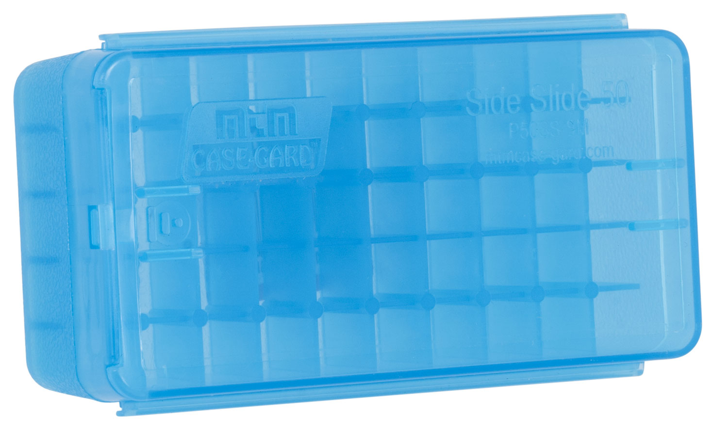 MTM Case-Gard Side-Slide Pistol Ammo Storage Box Multi-Caliber Clear Blue 50 Round