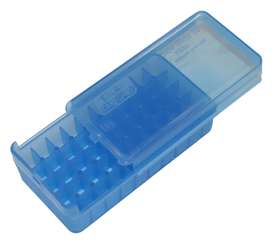 MTM Case-Gard Side-Slide Pistol Ammo Storage Box Multi-Caliber .45ACP/10mm Clear Blue 50rd