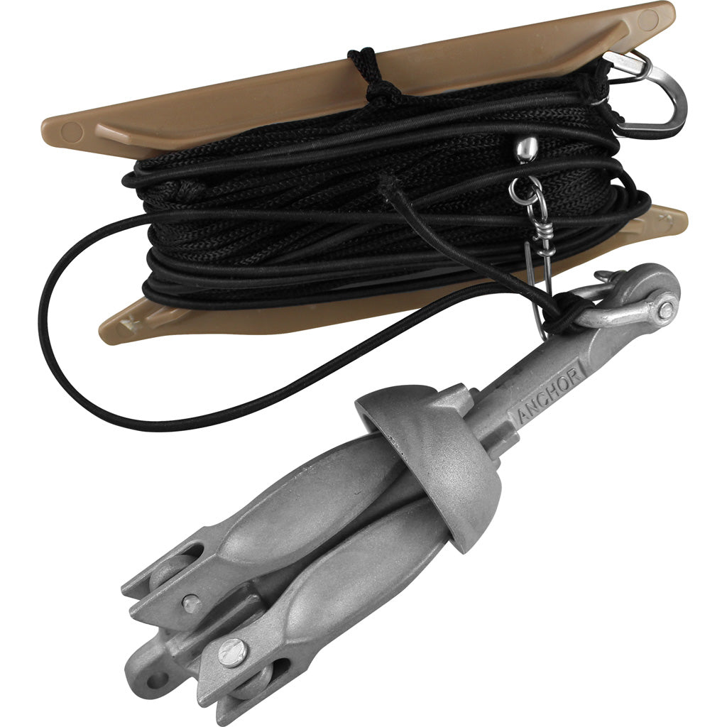 Cupped Waterfowl Decoy Jerk Cord System with Anchor and Bungee