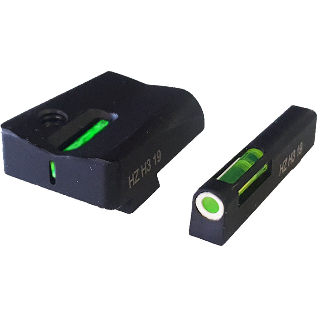 HIVIZ LiteWave H3 Tritium Handgun Sight Green Litepipes White Front Ring Glock 17/19