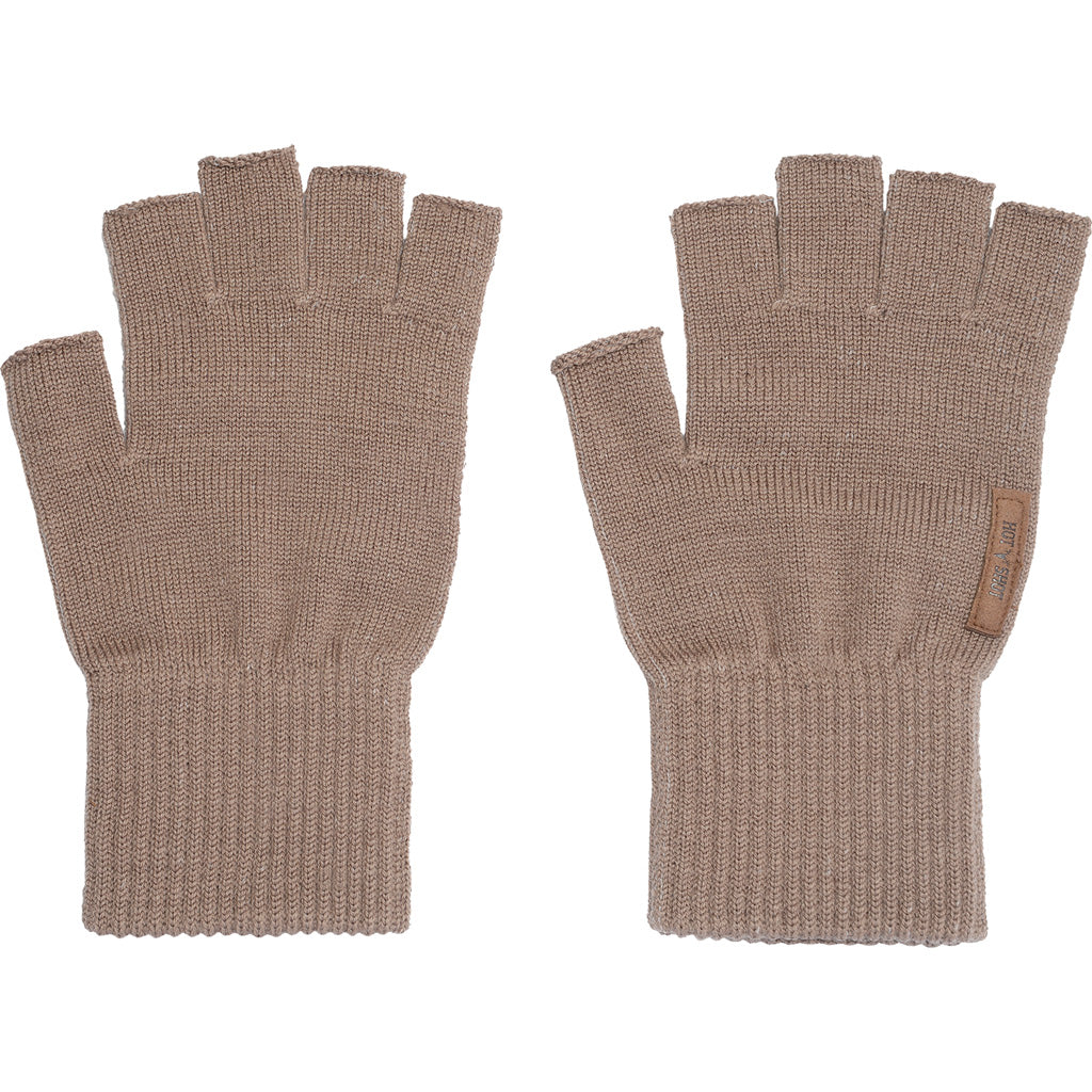 Hot Shot Brown Fingerless Merino Wool Gloves with Ribbed Knit Cuff