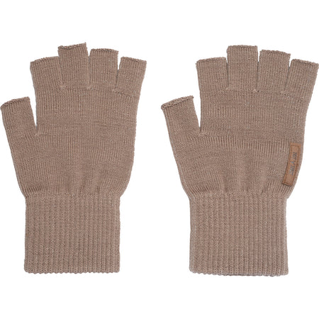 Hot Shot Brown Fingerless Merino Wool Gloves with Ribbed Knit Cuff