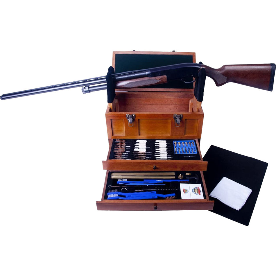 Gunmaster 63-Piece Universal Firearm Cleaning Kit, Wooden Toolbox