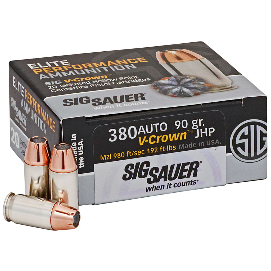 Sig Sauer .380 ACP/Auto E380A150 Elite Performance V Crown Jacketed Hollow Point HP 90 Grain