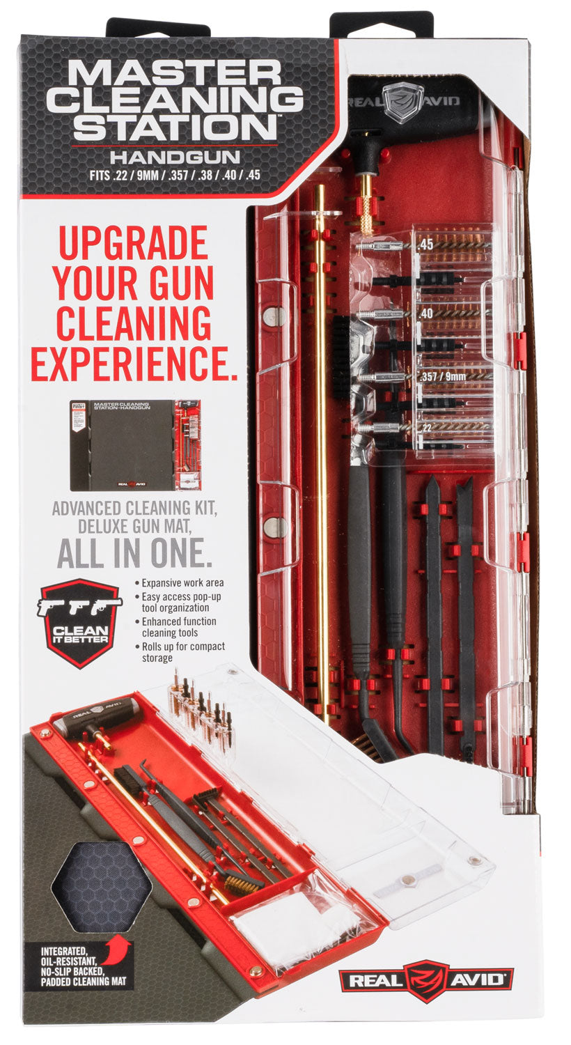 Real Avid AVMCSP Pistol Master Cleaning Station .22 to .45 Cal Handgun with Bronze Nylon Bristles