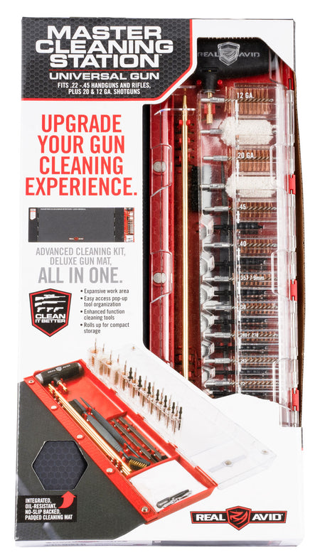 Real Avid AVMCSU Universal Rifle Shotgun Cleaning Station with Bronze and Nylon Bristles Black Red