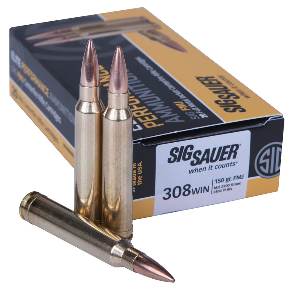 Sig Sauer .308 Win / 7.62x51mm E308B120 Elite Performance Full Metal Jacket FMJ 150 Grain