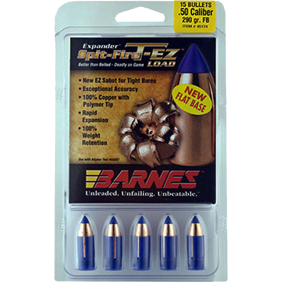 Barnes 50 Cal 290 gr T-EZ Flat Base Muzzleloader Bullets EZ-Sabot 15 pk