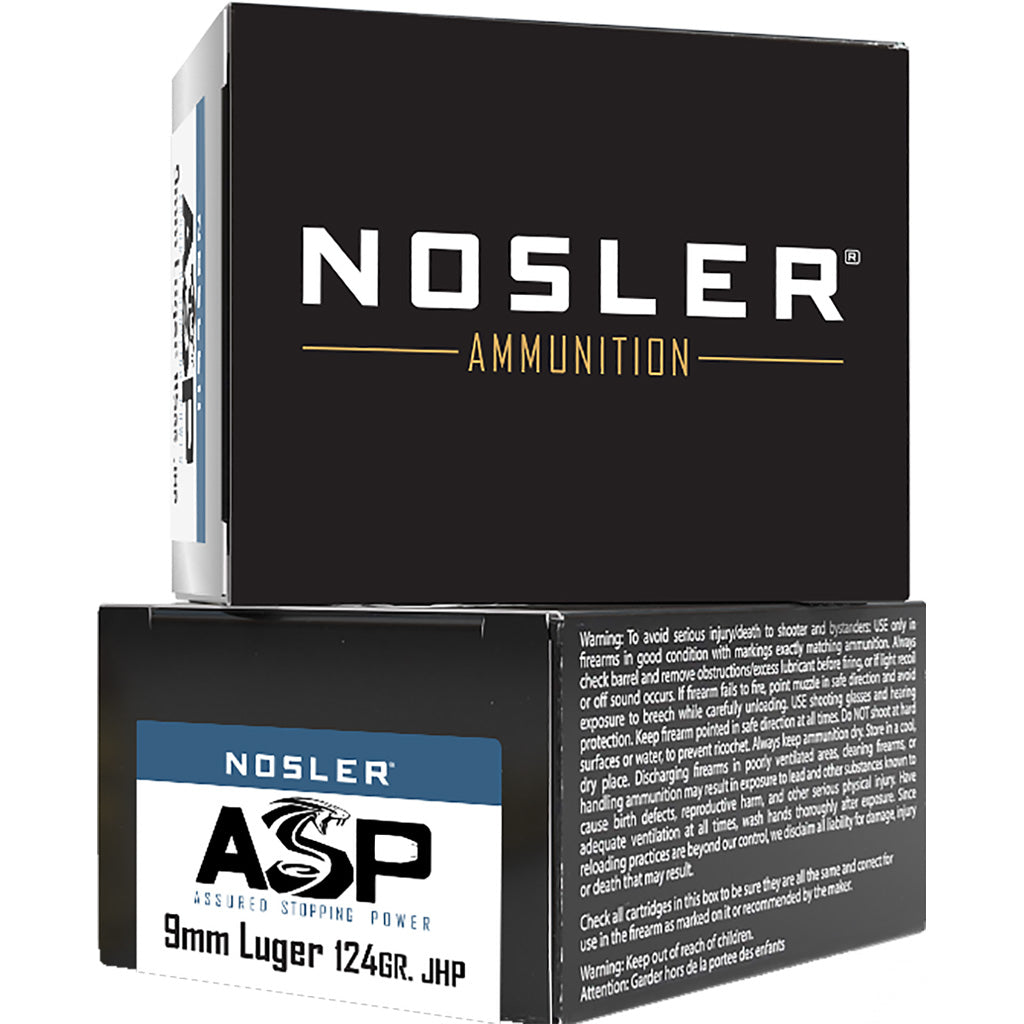 Nosler 9mm Luger/Parabellum 51286 Assured Stopping Power Jacketed Hollow Point JHP 124 Grain