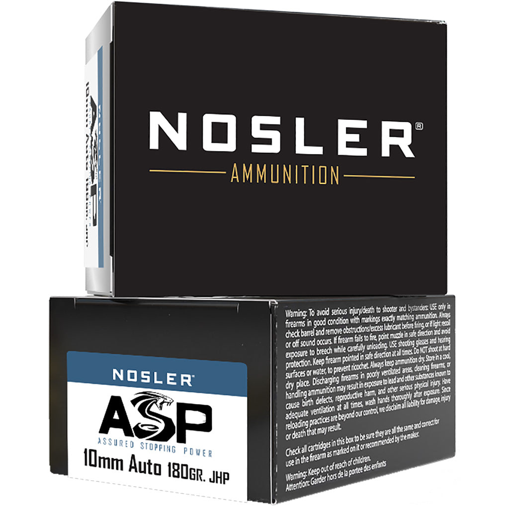 Nosler 10mm Auto 51400 Assured Stopping Power Jacketed Hollow Point JHP 180 Grain
