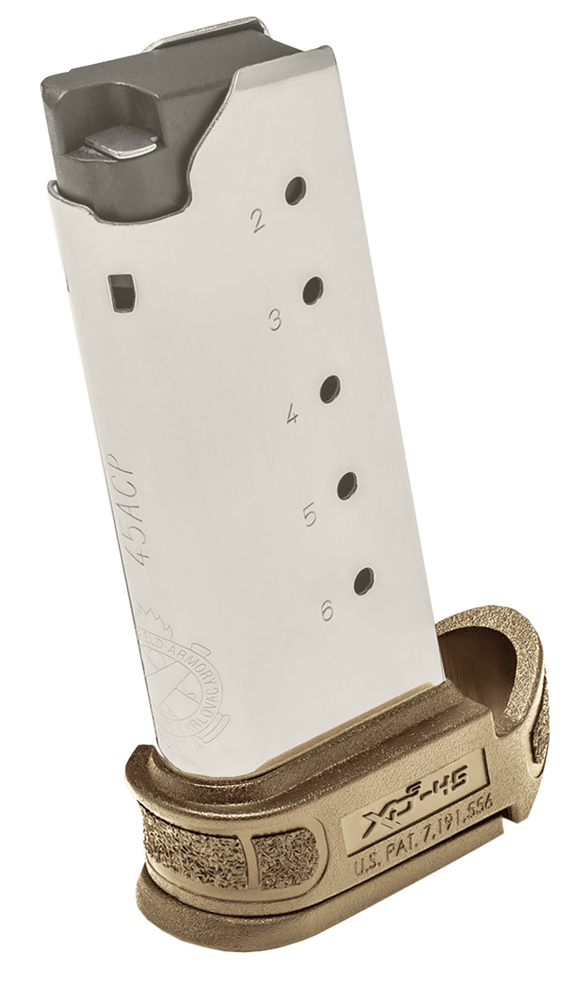Springfield Armory XD-S Mod2 XDSG5006FDE .45 ACP 6rd Extended Stainless Steel Magazine