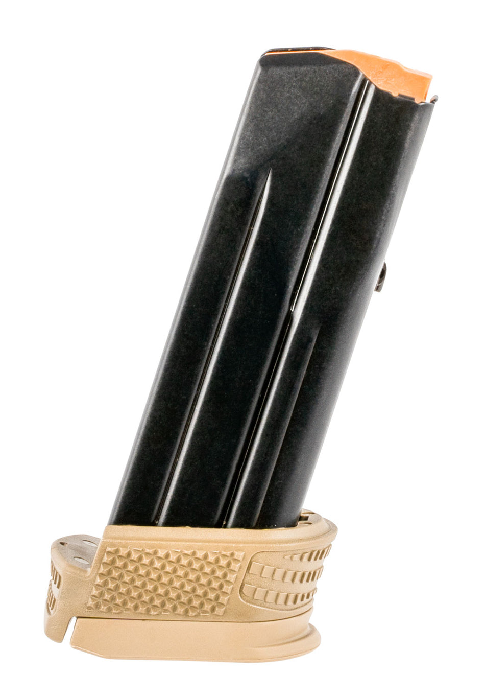 FN 509 Compact 9mm 15rd Extended Base Pad Magazine with Sleeve Black/FDE Steel