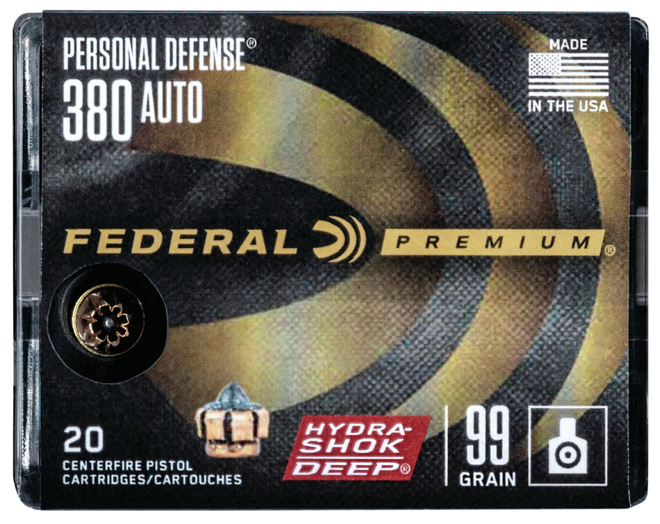 Federal .380 ACP/Auto P380HSD1 Premium Personal Defense Hydra-Shok Deep Hollow Point 99 Grain