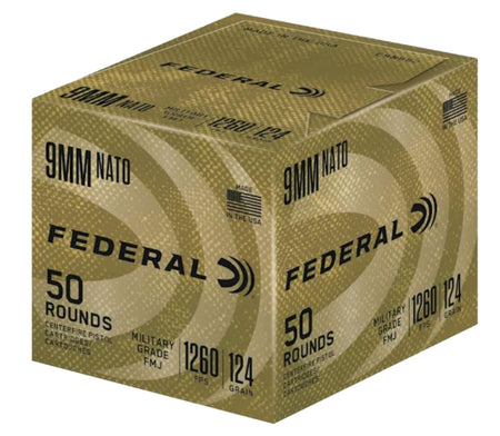 Federal 9mm Luger/Parabellum C9N882 Military Grade Full Metal Jacket FMJ 124 Grain
